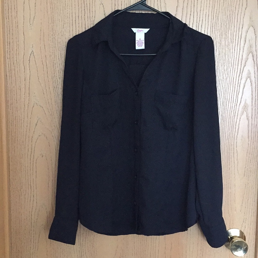 Black Sheer button up Long sleeve - Picture 1 of 5